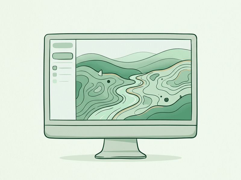 Ilustrace desktopové GIS aplikace s mapovými vrstvami